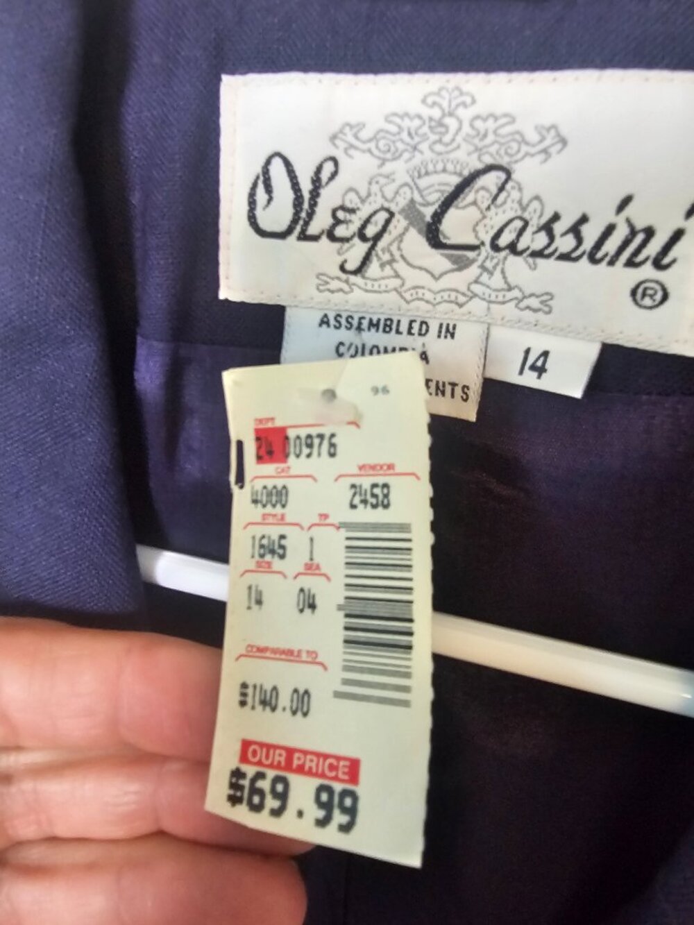 Deadstock Oleg Cassini Blazer Navy White Office Business 14 NWT - Picture 4 of 7